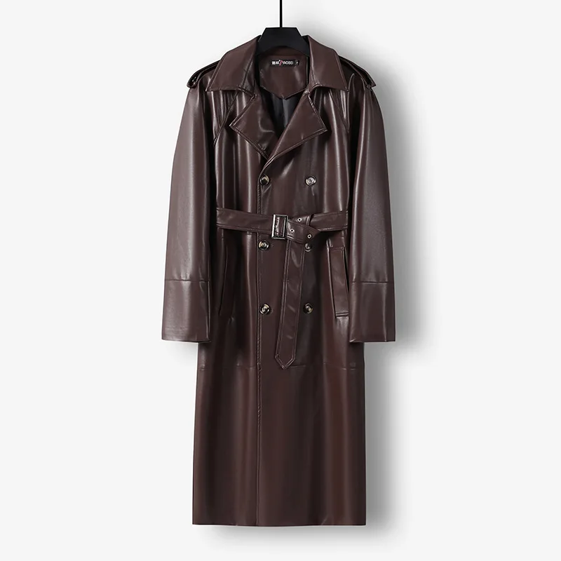 

Long Men's Faux Leather Coat Extra Coat Spring Autumn Trench Coat