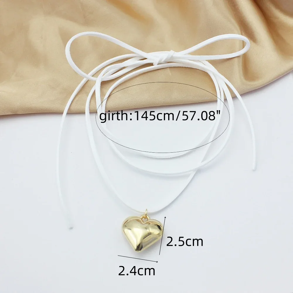 Goth White Velvet Big Heart Pendant Choker Necklace for Women Elegant Weave Knotted Bowknot Adjustable Chain New Year Jewelry