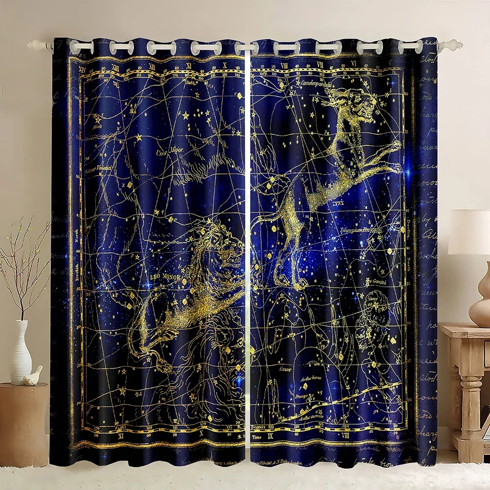 12 Constellations Curtain Constellation Theme,Window Curtains Panels Astrology Star Compass Blackout Curtains For Living Room