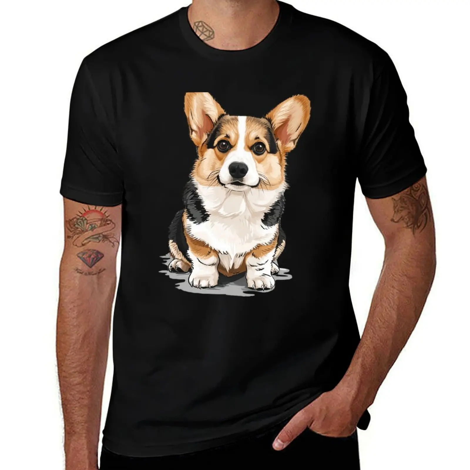 cute welsh corgi dog illustration T-Shirt Plus Size Street Style Tee T-Shirt