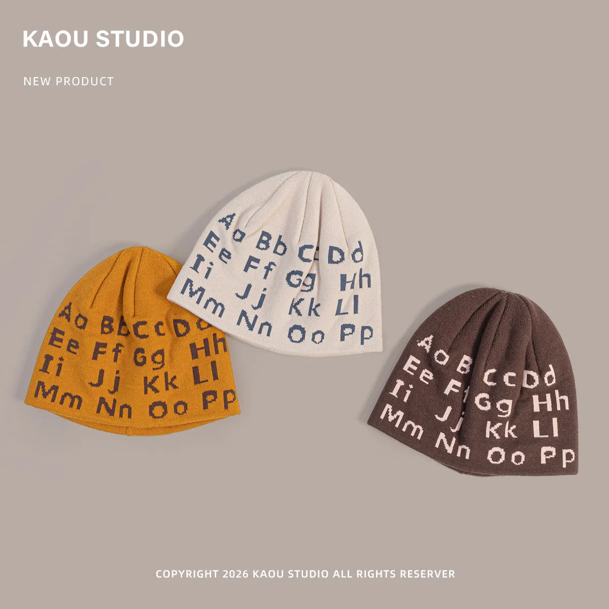 Vintage letter knit beanie - unisex autumn/winter outdoor warm earflap pullover hat - skiing & cycling cold weather cap