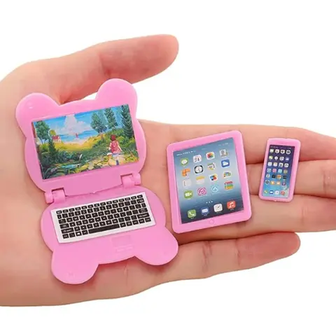 3pcs Dollhouse Mini Item Doll Accessories Cute Kawaii Computer IPad Phone Set Miniature Funny Lifelike Doll Houseware Playhouse