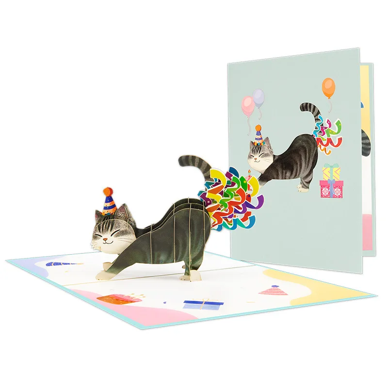

2Pcs Creative 3D Pop-Up Birthday Card: Rainbow Kittens Party – Fun DIY Card Gift