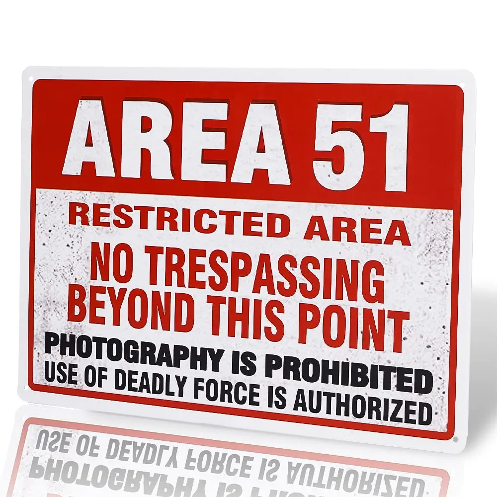 dingleiever-Area 51 Metal Wall Sign Plaque Warning, Alien, Conspiracy Theory - 8x12 inch