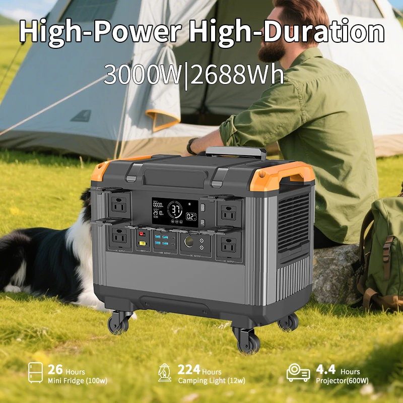 3000W Portable Power Station LiFePO4 Battery Backup Expandable Solar Generator Portable 2688Wh power generator Fast Charging