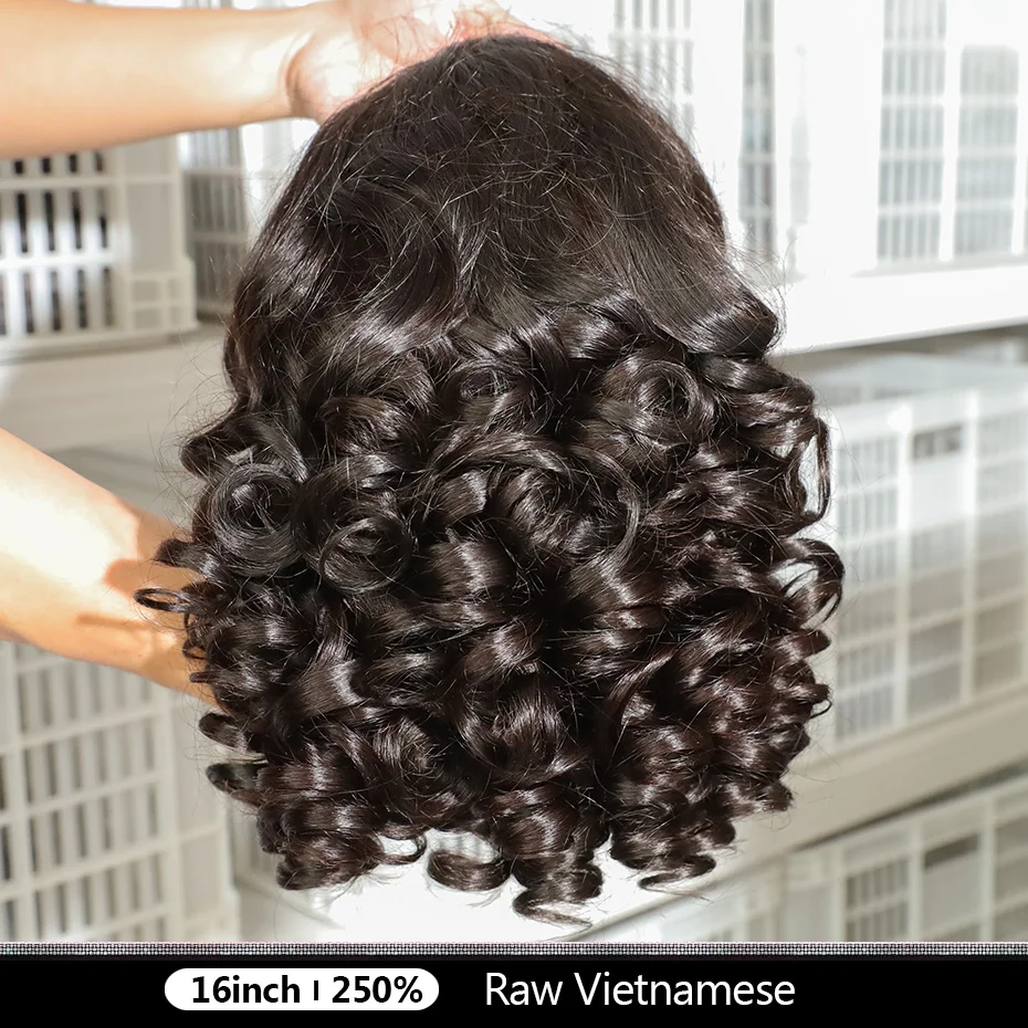 

Bouncy Curl 13x4 Bob Wigs 100% Human Hair Raw Vietnamese Double Drawn HD Lace Front Human Hair Loose Deep Real 250% Density wigs