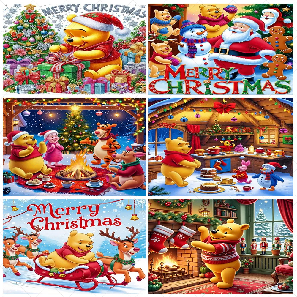 クリスマスくまのプーさん背景バナークリスマスパーティー装飾ディズニーくまのプーさんティガー背景用品写真撮影小道具