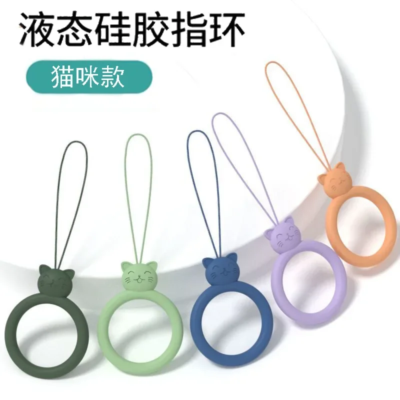 New cat silicone ring lanyard Creative U disk short cartoon mobile phone pendant Ring lanyard phone strap  lanyards  phone charm