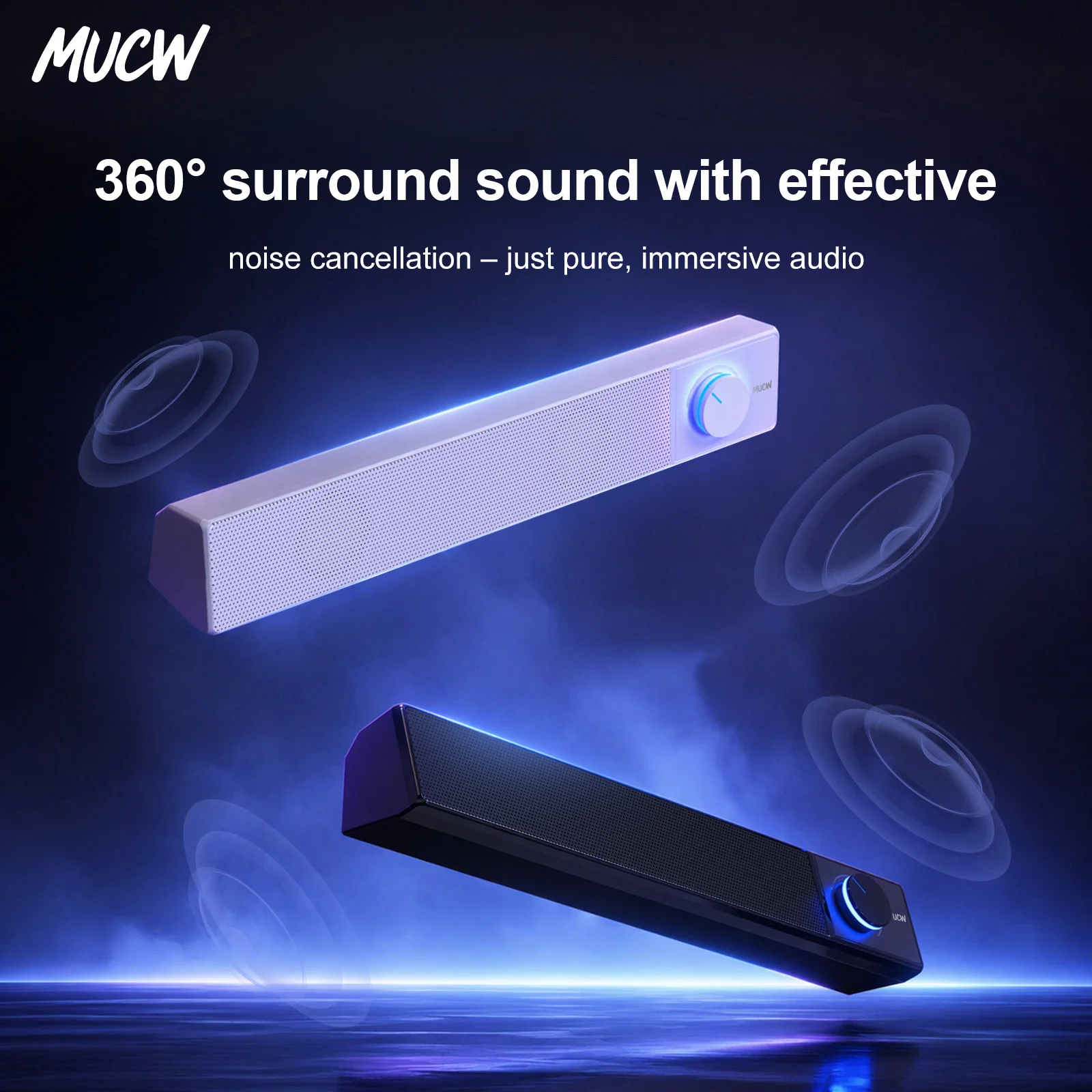 MUCW MU‑C12 Wired Computer Soundbar 6W Stereo Desktop Speaker USB Powered 3.5mm AUX Input Sound Bar For Laptop Monitor PC Office Home view 2