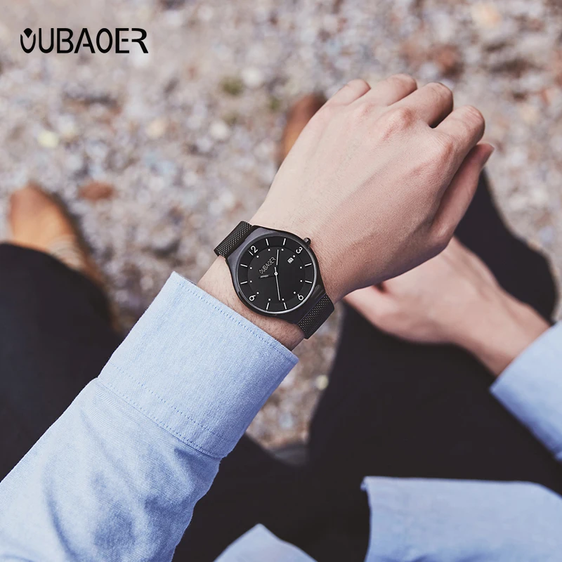 OUBAOER Men Watches Fashion Ultra Thin Watch Man Waterproof Date Quartz WristWatch for Men Business Male Clock Relogio Masculino