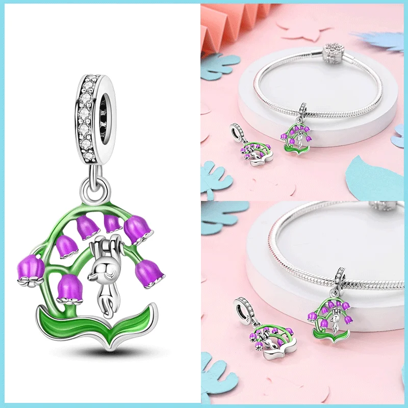 Brilliant Colorful Flower Charm Beads 925 Sterling Silver Bellflower Tulip Rose Dangle Fit Original Brand Bracelet DIY Jewelry