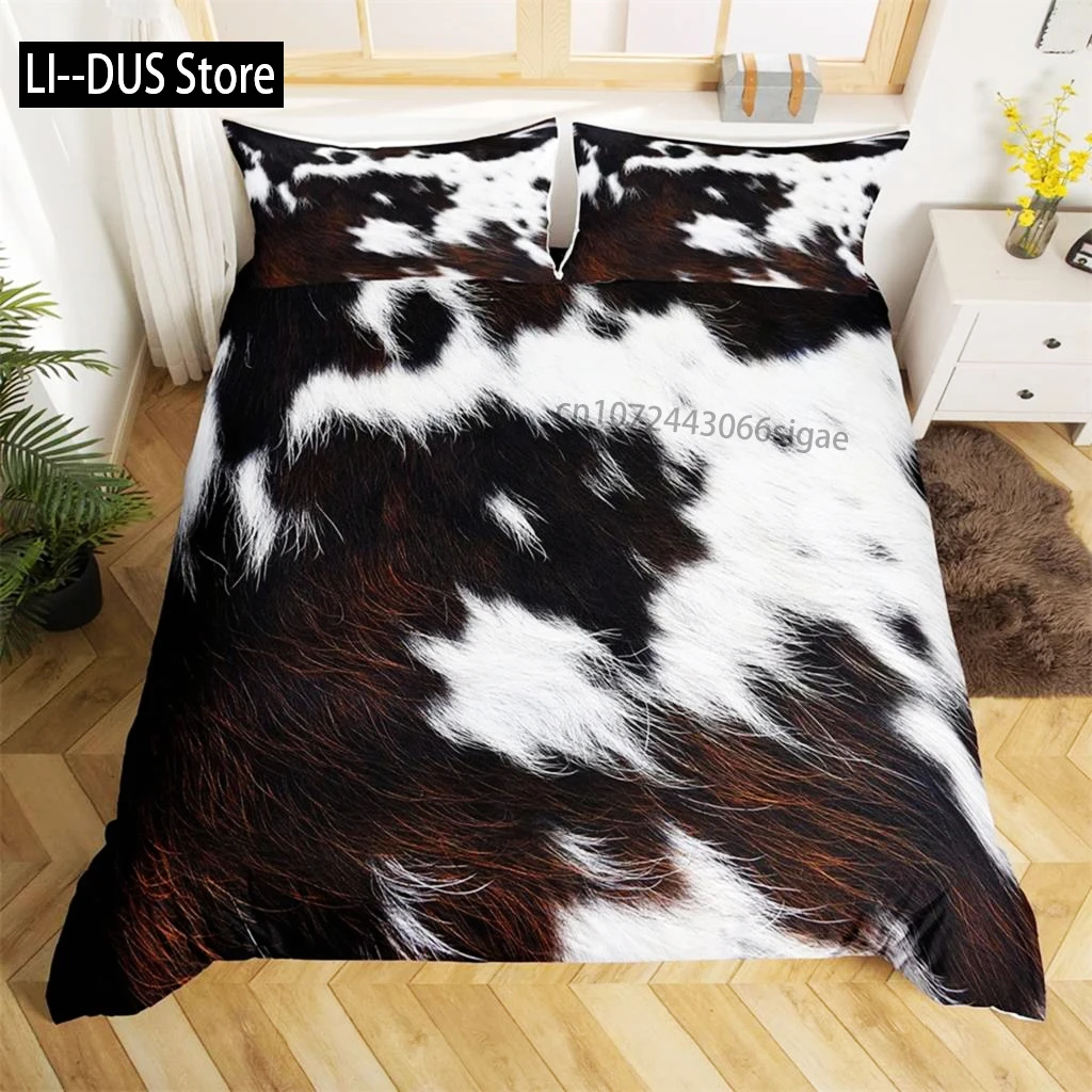 

Brown Cowhide Duvet Cover Patchwork Cow Fur Farm Animal Bedding Set Western Farmhouse Retro Style Quilt Cover For Bedroom Decor