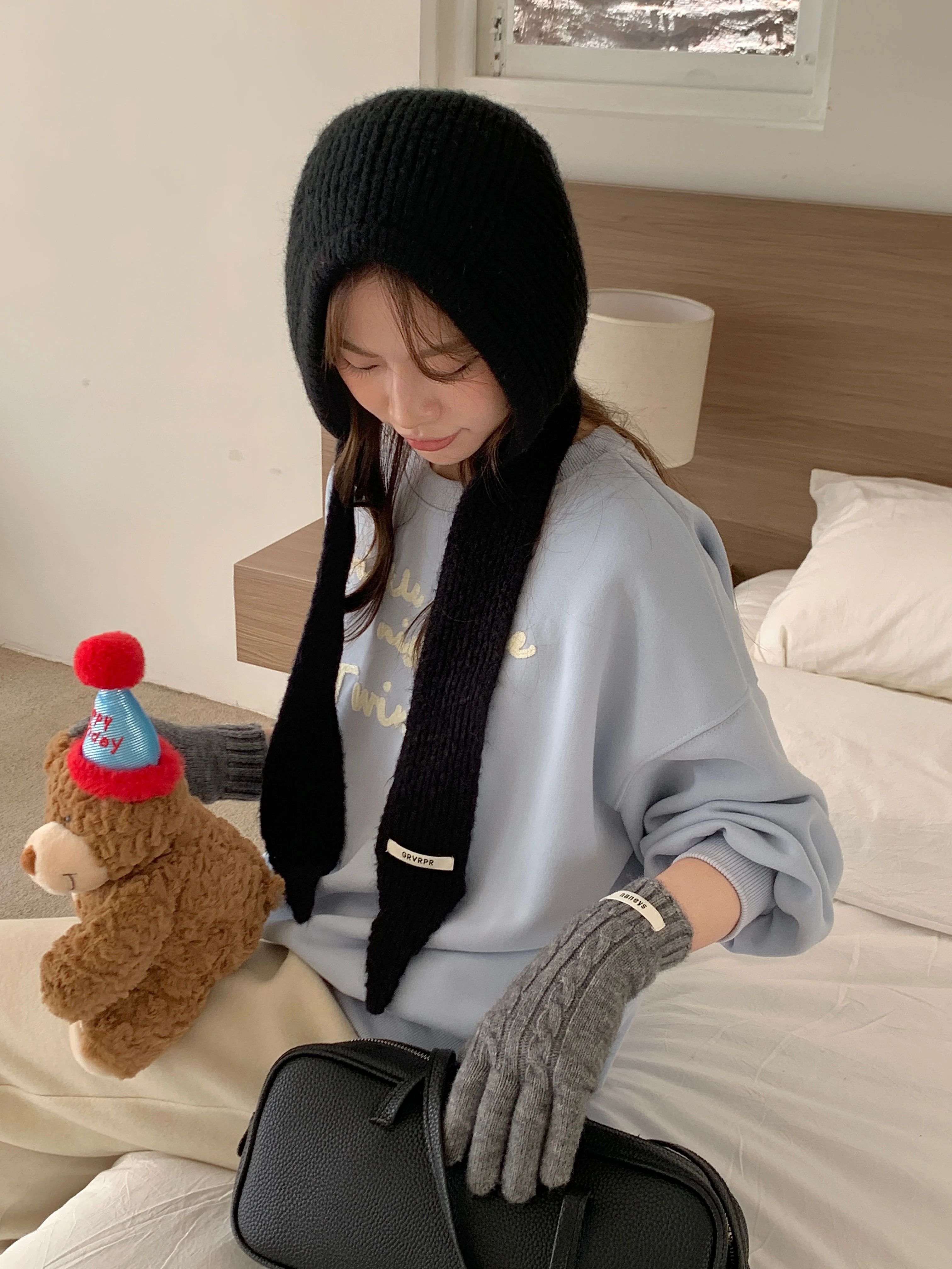 Warm Wool Balaclava Hat Scarf Integrated Female Winter Earflaps