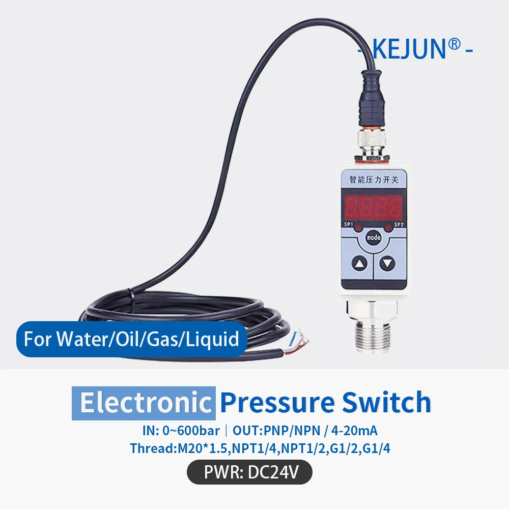 NPN PNP Intelligent Electronic -1 to 600 bar Digital Pressure Switch 4-20mA Hydraulic Pneumatic Pressure Switch Controller