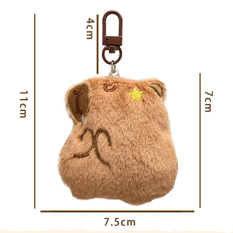 LLavero de peluche de capibara de dibujos animados Kawaii, colgante de moda, broche de capibara suave, novedad, accesorios de decoración para mochila, regalos