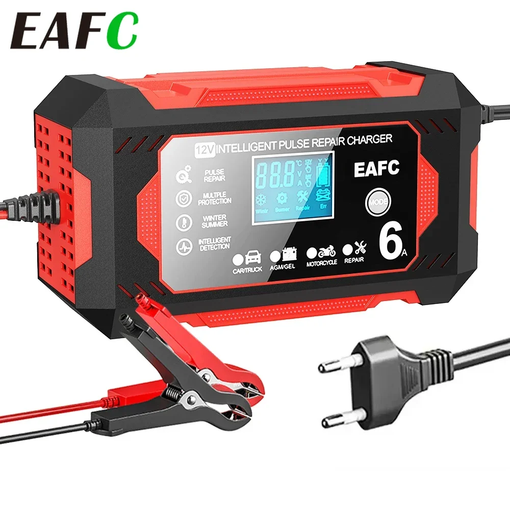 

EAFC 12V 6A Автомобильное зарядное устройство с большим экраном Аккумулятор Puls Repair Быстрое зарядное устройство Автомобиль Мотоцикл AGM Гель Влажный свинцово-кислотный