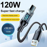 120W LED Digital Display USB Type C Quick Charge Cable For Samsung Xiaomi POCO iPhone Redmi Huawei Fast Charging Data Cord 1/2M