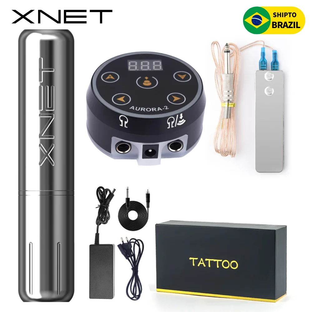 

XNET Bacio Беспроводная тату-машинка, комплект 1-16 В, адаптер питания для татуировки, мини-светодиодная сенсорная панель, стальная пластина, педаль для татуировки