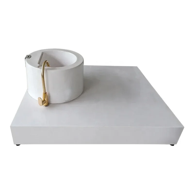Large foot bath base with colorful lighting and gold faucet shower head