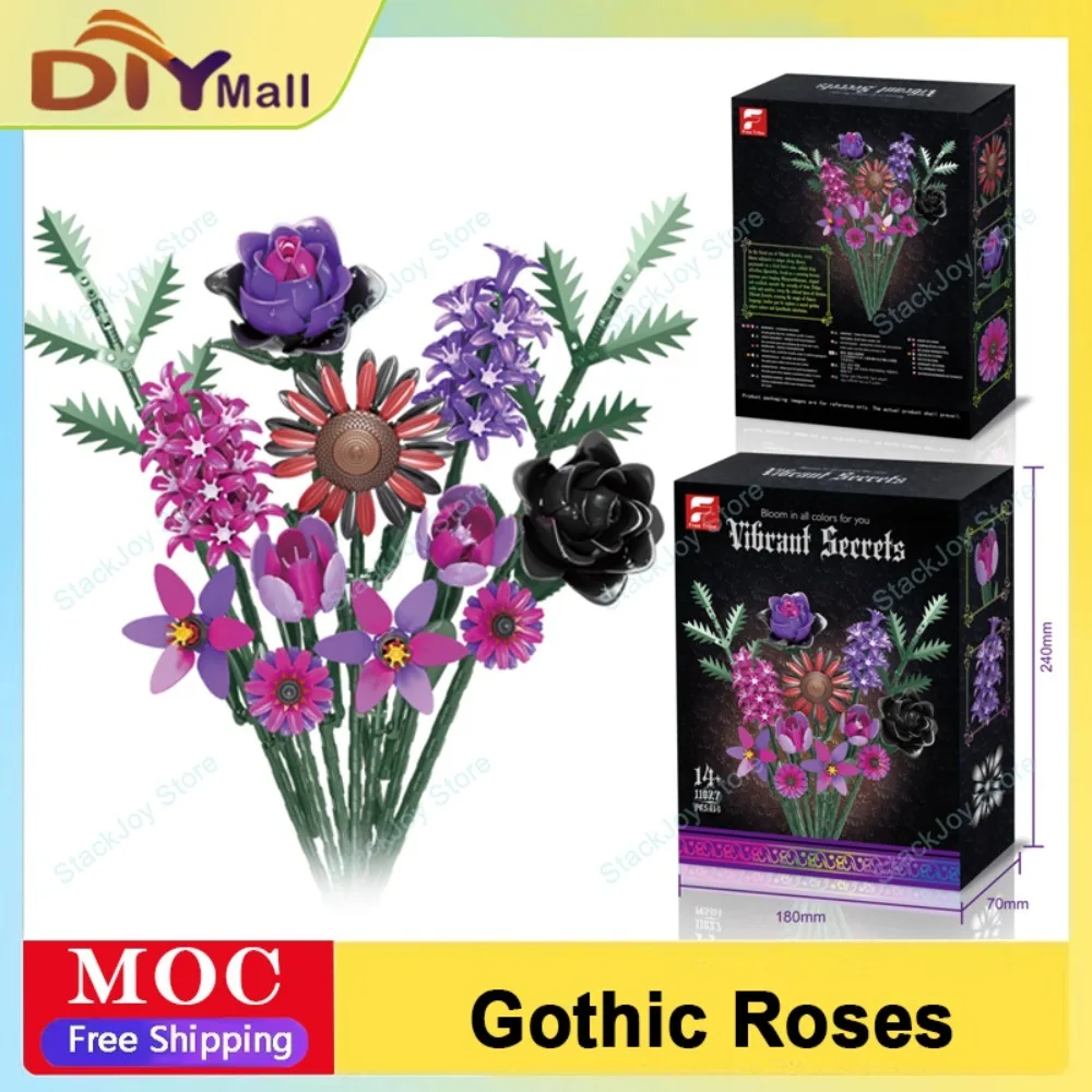 

614 шт., готический букет цветов, набор строительных блоков, темная романтическая цветочная модель «сделай сам», для домашнего декора, уникальный подарок для взрослых, подростков