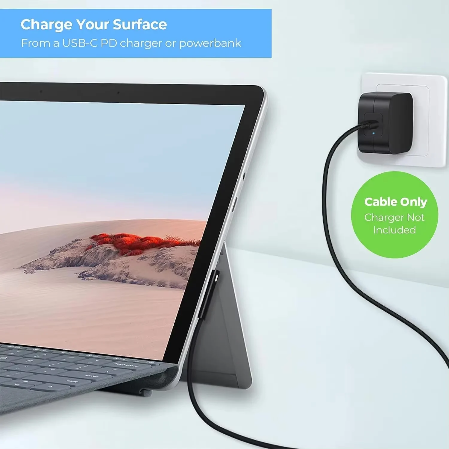 15V 3A USB C Power Supply Charger Adapter PD Charging Cable for Microsoft Surface Pro 8 7 6 5 4 3 Laptop Book 3 2 1 GO