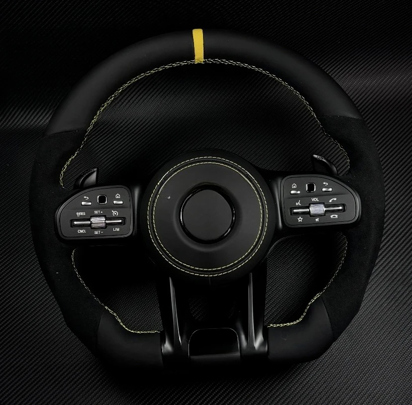 

black leather steering wheel