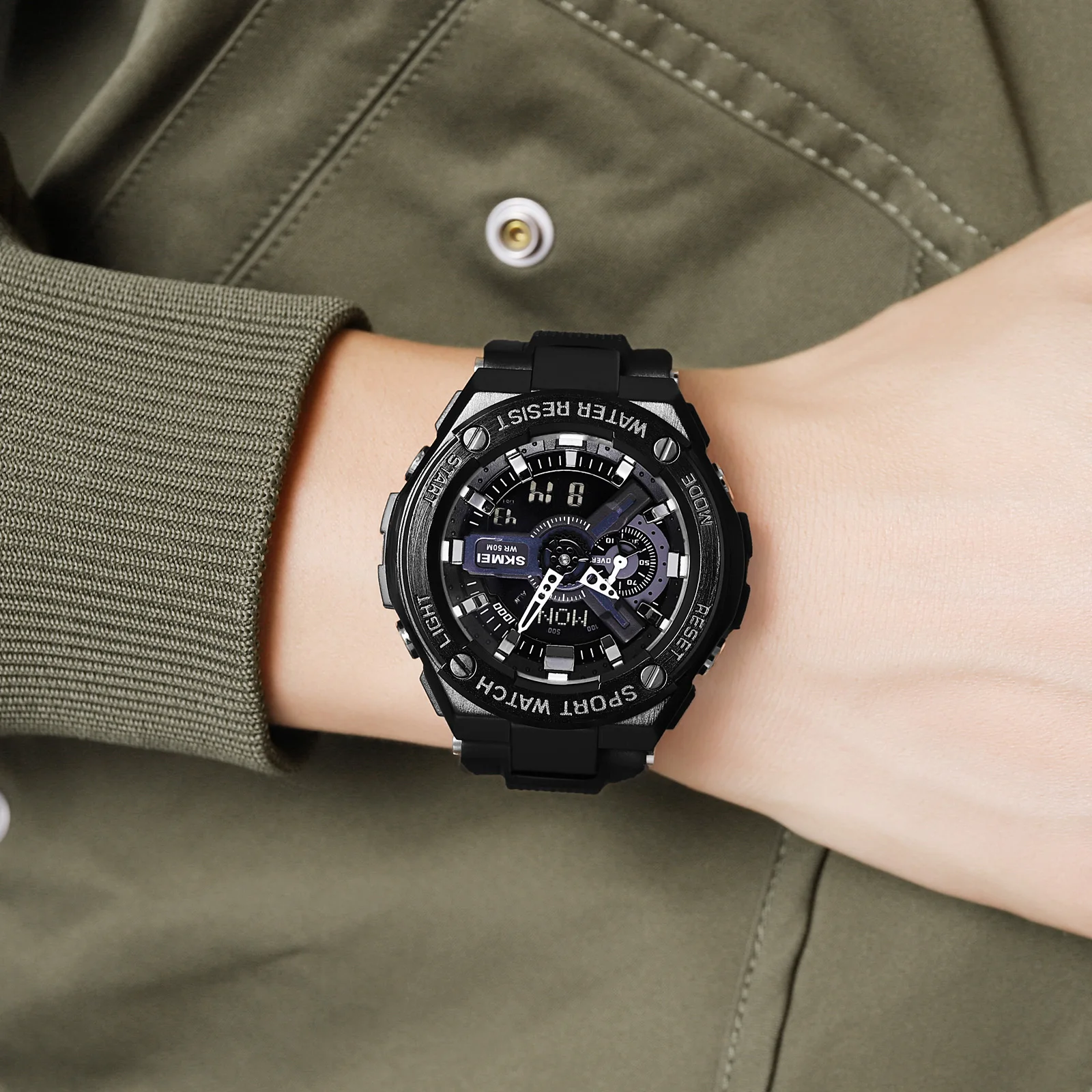 SKMEI Relojes Para Hombres رجل ساعة رياضية رقمية للرجال رجالي 5Bar مقاوم للماء ساعة توقيت 4 أجهزة إنذار التوقيت العالمي ساعات المعصم على مدار الساعة #3