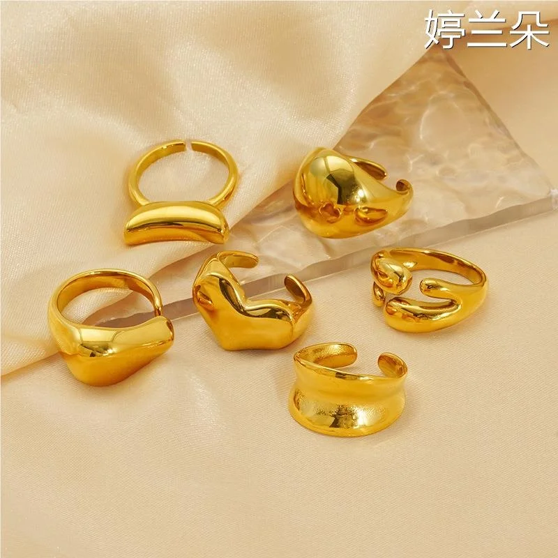 

Кольцо из титановой стали для женщин, экстравагантный дизайн, не тускнеет, неровная гладкая поверхность, открытое кольцо на палец, модное украшение