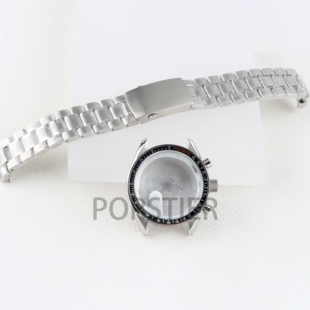 

Silver 40mm VK63 Case 20mm Solid 316L Stainless Steel Bracelet for Chronograph VK63 VK64 Movement 32.5mm Dial Waterproof Case