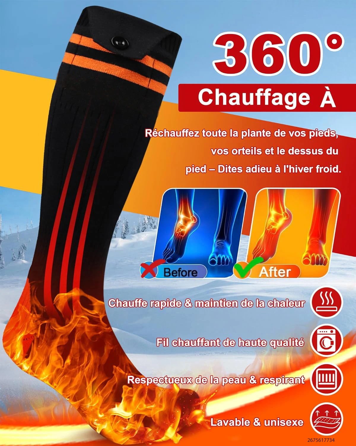 New APP Control Heated Socks 5000mah Battery Electric Heated Skiing Socks Winter Thermal Heated Foot Warmer Sport Socks