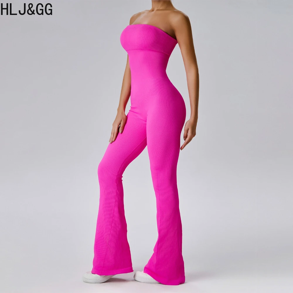 HLJ&GG Sexy Off Shoulder Bodycon One Piece Jumpsuits Women Slim Hip Lift Sleeveless Backless Sporty Playsuits Female Overalls