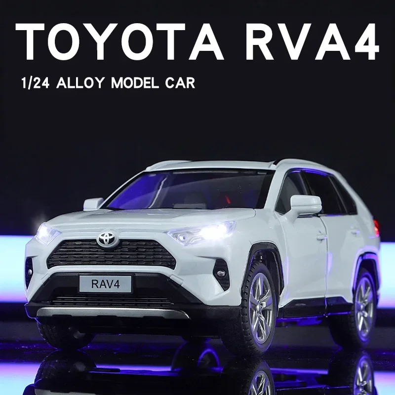 1/24 Scale Toyota RAV4 Off-Road SUV Model Car Metal Diecast Vehicle Simulation Collection Sound & Light Toy For Kids Boys Gift