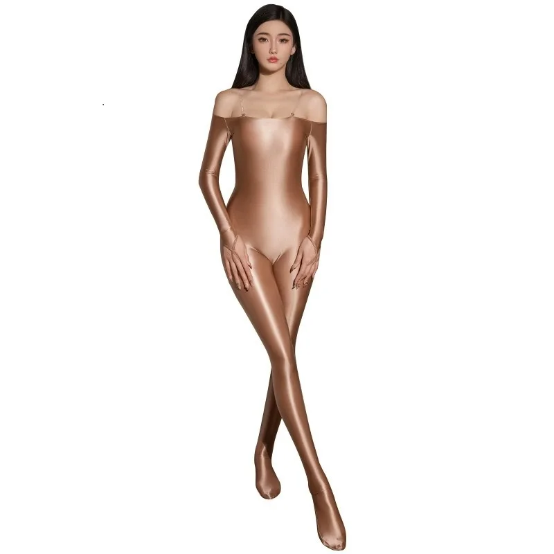 

Женский комбинезон с длинными рукавами, прозрачный, на бретелях, сексуальный, без бретелек, с открытой спиной, эластичный, цельный, глянцевый, моделирующий фигуру