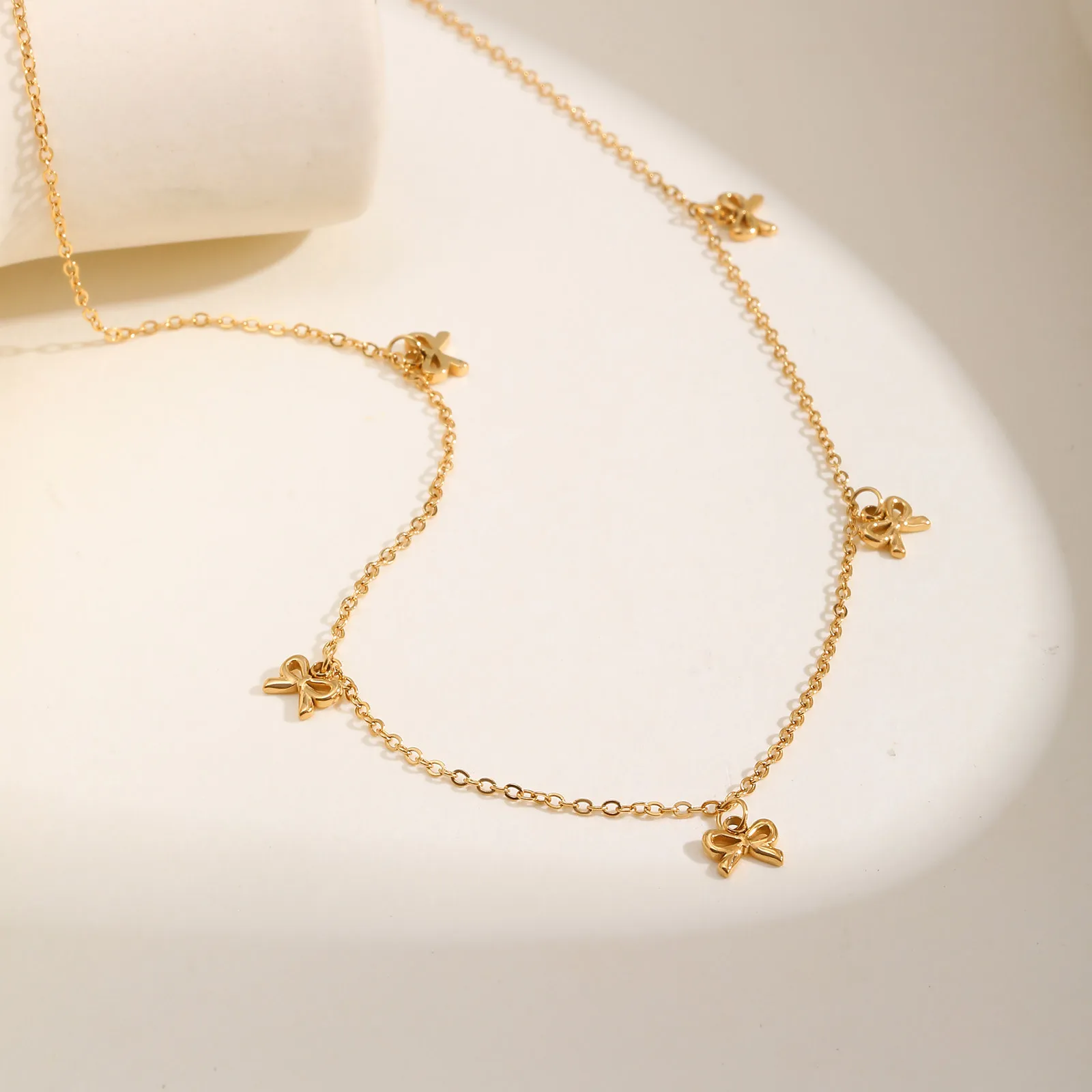 Stainless Steel Bow Pendnat Necklace for Women, Personal Gold Plated Jewelry