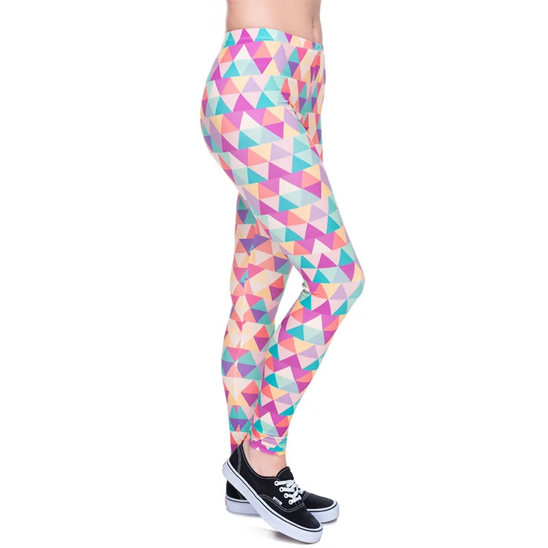 DeanFire Super miękkie elastyczne kolorowe trójkąty nadruk Fitness legginsy Sexy Silm Legins do kostek spodnie damskie spodnie