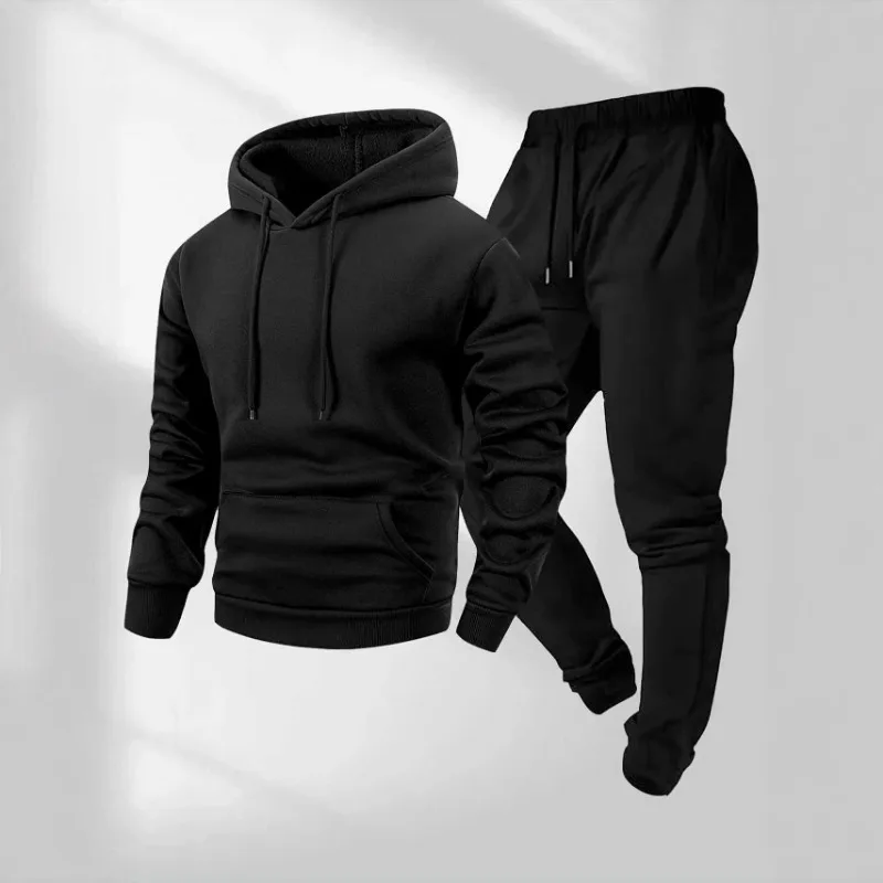 Conjunto Deportivo de Dos Piezas para Hombre, Primavera-Otoño, Sudadera con Capucha de Forro Polar Sólido y Pantalones Jogger, Informal, para Entrenamiento, Uso Diario, Atletismo