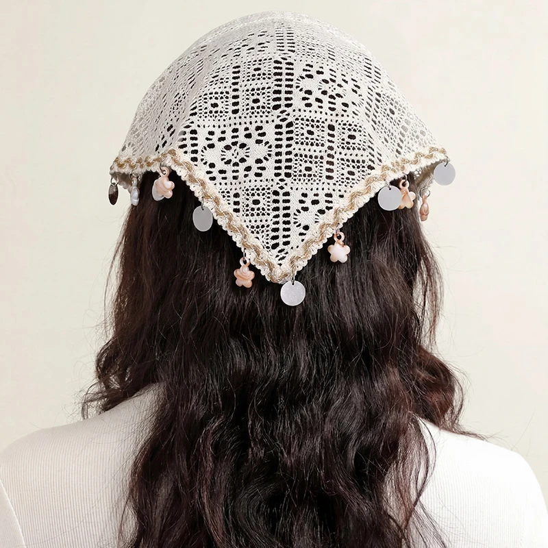 1/2pcs French Vintage Hollow Flower Headband – Lace Floral Hair Wrap for Boho Style. - view 2
