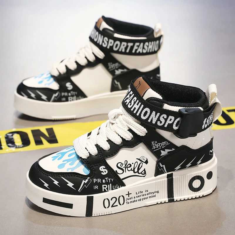 

Children's Sports Shoes High Top Kids Casual Board Shoes Non-slip Boys Leisure Walking Shoes Leather Fashion Flats Sneakers