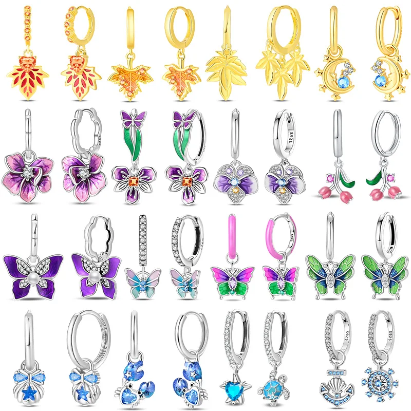 925 Sterling Silver Golden Maple Leaf Seaside Garden Women Earrings Brilliant Wedding Engagement Star Earrings Jewelry Gifts