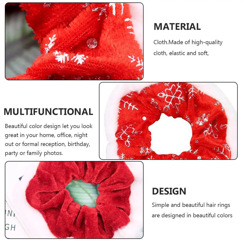 ยางรัดผมผ้านุ่ม 2 ชิ้นพร้อมดีไซน์คริสต์มาส แหวนผมยืดหยุ่นสบายสำหรับการจัดแต่งทรงผมทุกวัน สีแดง สีขาว