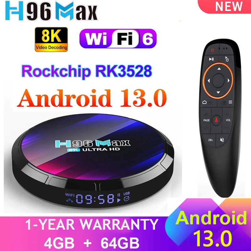 NEW H96 MAX Android 13 Smart TV Box RK3528 Quad Core 4G 64GB 32GB 4K 8K Wifi6 2.4G&5G BT5.0 AV1 3D Media Player Set Top Box