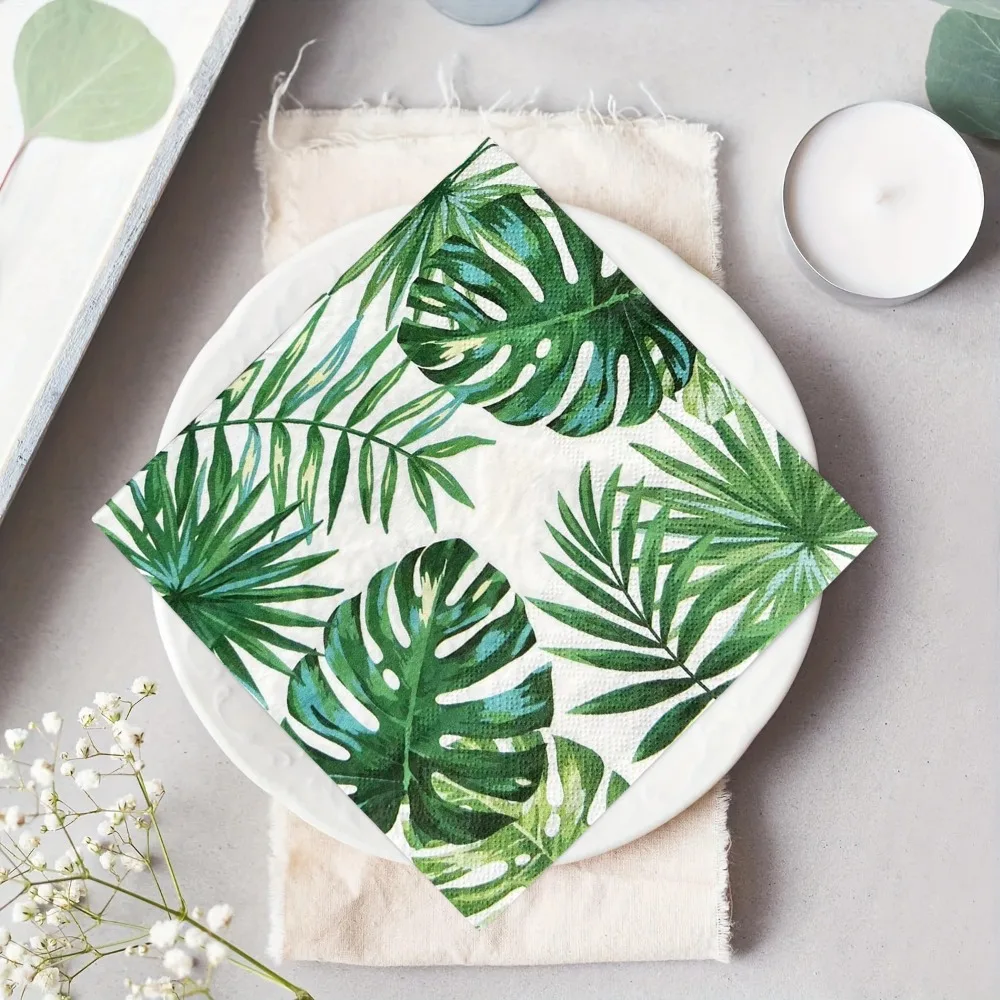 20pcs Green Plant Printed Napkins Papers Mouth Wiping Cloth Paper Towels Party Celebrations Table Plate Placement Napkin Towels