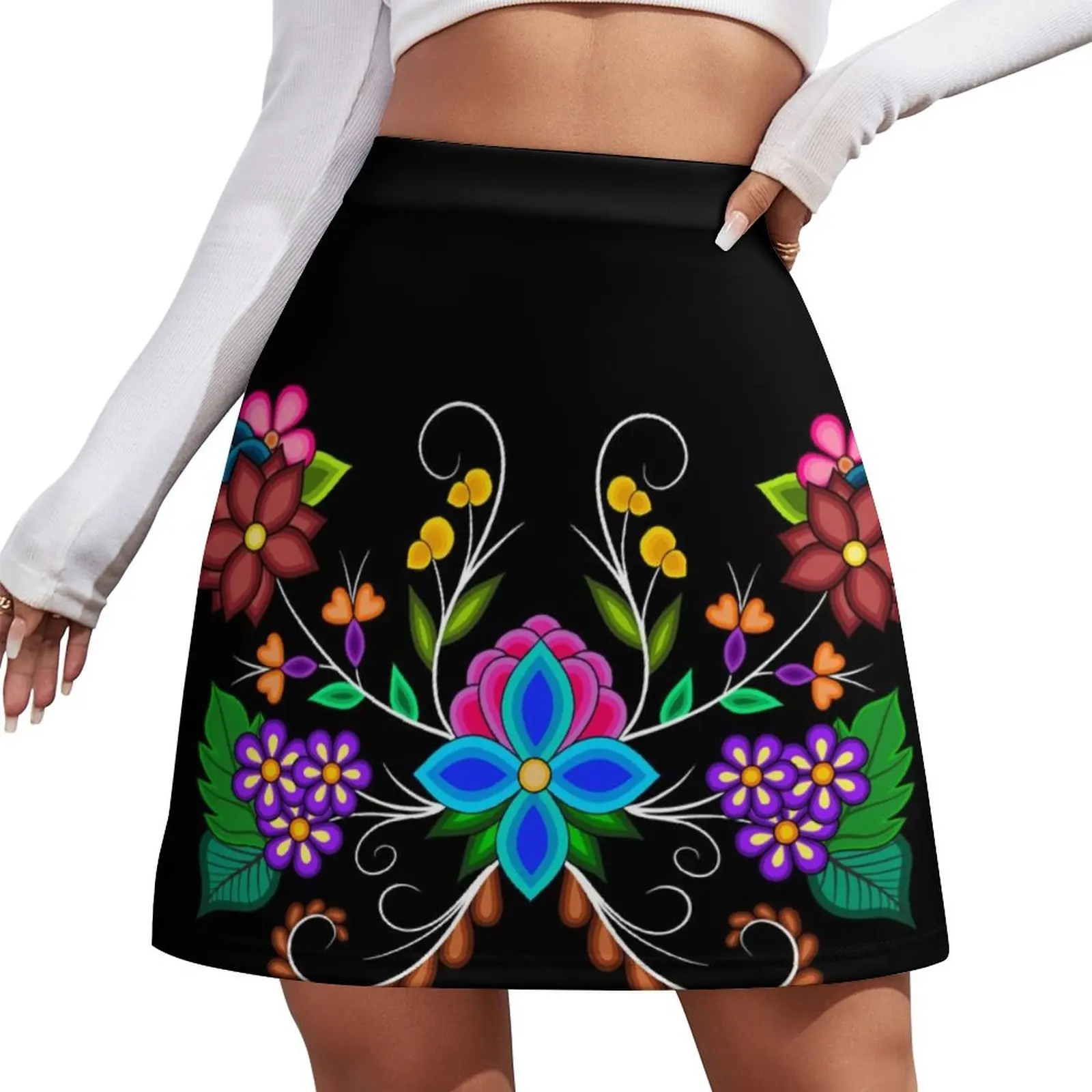 

Large Blue Ojibwe Floral Motif Mini Skirt Sexy mini skirt skirts summer 2026 woman night club outfit