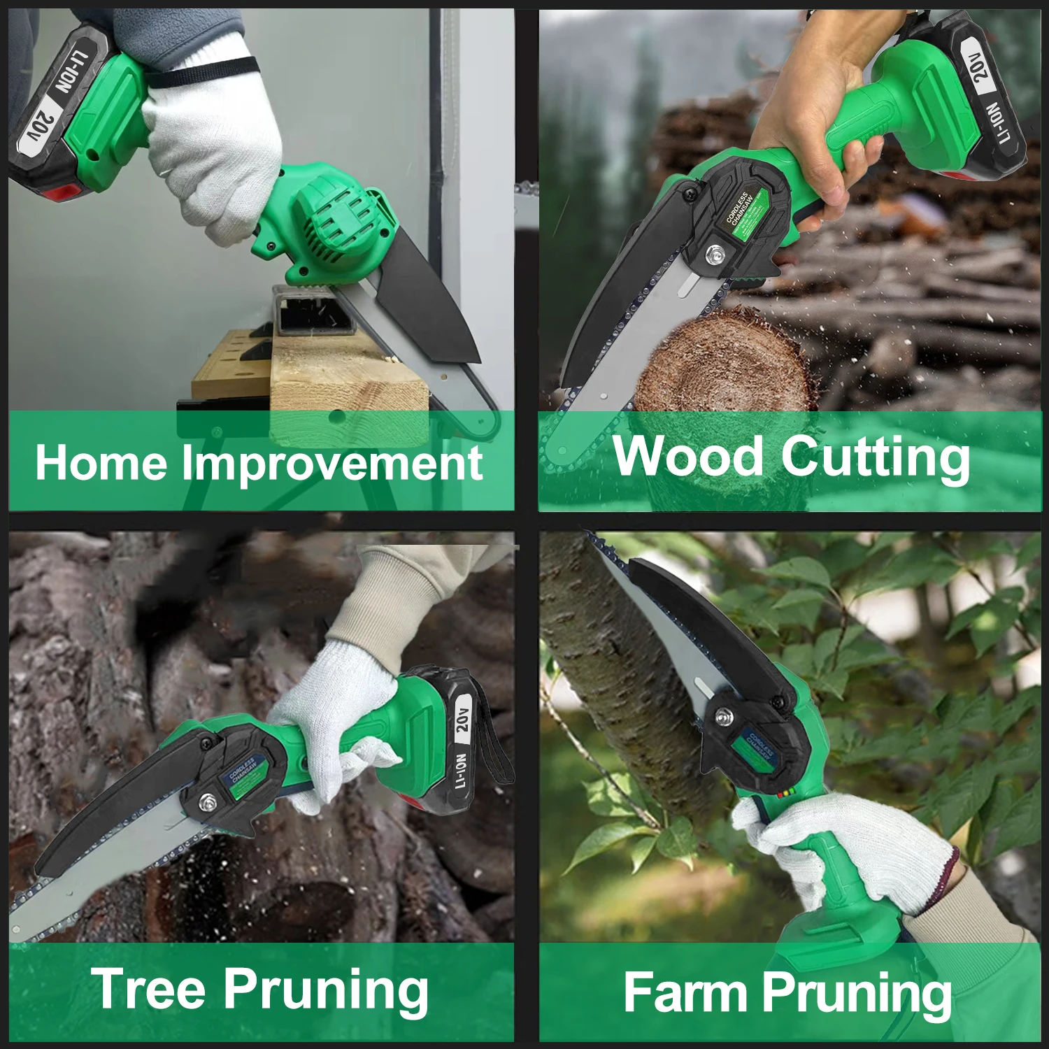 LIBITE CS-150 20V เลื่อยโซ่ไฟฟ้าเครื่องมือตัดไม้ 6in mini Cordless Chainsaw พร้อมแบตเตอรี่ 2 ก้อน