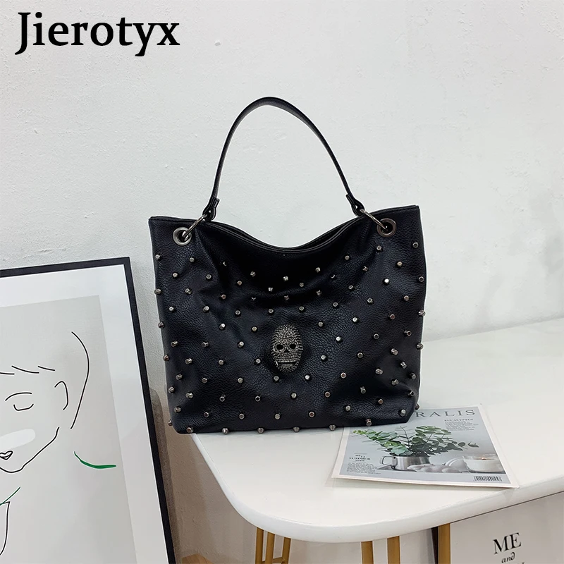 JIEROTYX Women Bag PU Leather Crossbody Bag Purse Gothic Skull Handbag High Quality Fashion Rivet Punk Shoulder Bags Female