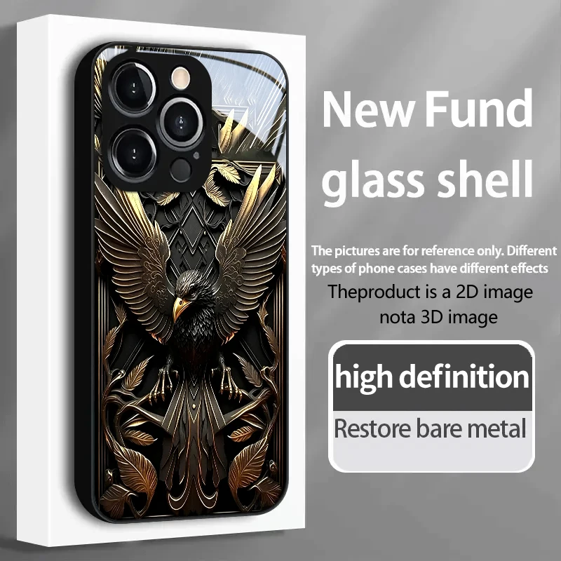 Funda Protectora de Vidrio Templado de Lujo PROTECT Golden Eagle and Mysterious Patte para iPhone 17/16e/16/15/14/13/12/Max/11/Pro/Plus