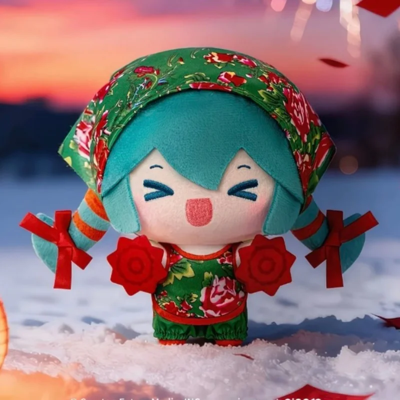 

Hatsune Miku Joyful New Year Series Anime Doll Hatsune Miku Plush Keychain Northeast Flower Coat New Year'S Print Toy Gift