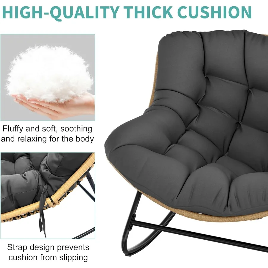 Oversized balanço ao ar livre indoor 450lbs capacidade de peso vime rattan ovo espreguiçadeira com cushiollWeather pátio para varanda gar