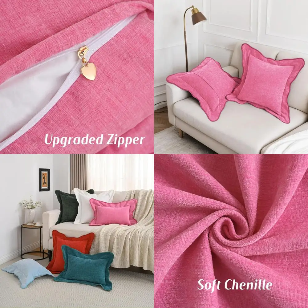 

Set of 2 Scalloped Pillowcases 26x26, Cute Preppy Aesthetic Throw Pillows for Living Room, Hot Pink