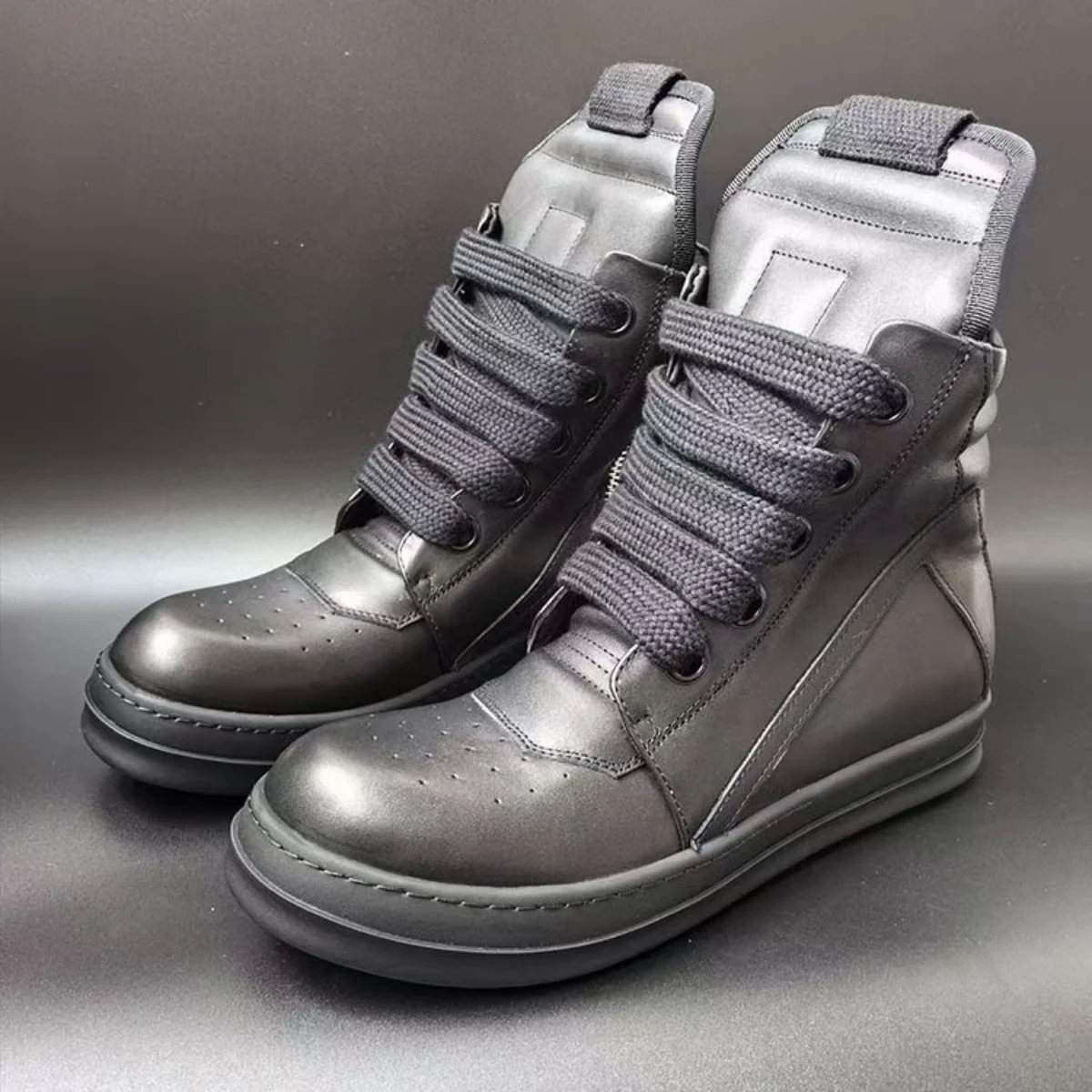 

Ro Outdoor Sneakers Men Shoe Black White Leather Boots High Top Casual Shoes Jumbo Laces Classic Zipper Women Sneaker Ankle Boot